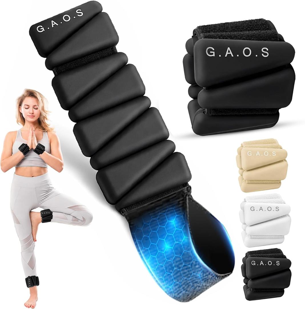 GAOS Wrist & Ankle Weights for Women - Wearable Weighted Bangles for Pilates, Yoga, Walking & Strength Training,Adjustable Fit, Soft Silicone Anti-Slip Design - 2 lbs Pair (Set of 2).