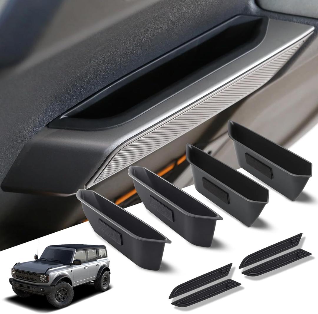 1797 4 Door Handle Storage Box fit for Ford Bronco 2021 2022 2023 2024 2025 Accessories Car Pocket Organizer Black 4pcs/Set