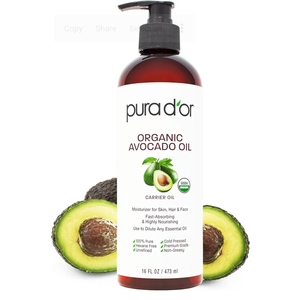 PURA D'OR 16 Oz ORGANIC Avocado Oil  100% Pure & Natural USDA Certified Cold Pressed Carrier Oil For DIY Beauty, NonGreasy, Unscented, Hexane Free Liquid Moisturizer  Face Skin & Hair  Men & Women