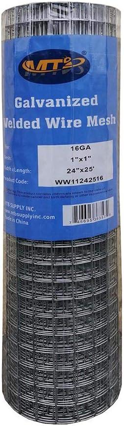 Galvanized Welded Wire Mesh Garden Economy Fence 24 Inch x 25 Foot-1 Inch x 1 Inch 16GA (Galvanized 24"x25'-1"x1" 16GA)