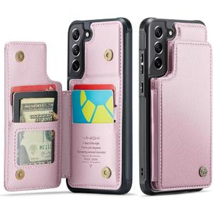 Vinich for Samsung Galaxy S21 FE Wallet Case with Card Holder, RFID Blocking Credit Slots Kickstand Shockproof Phone Cover Fit for Galaxy S21 FE 6.4" Rose Gold (Pink)