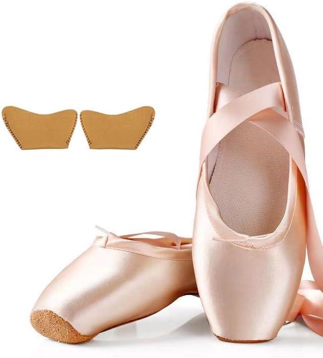 Adult Ballet Satin Pointe Shoes for Girls and Ladies Professional Ballet Dance Shoes with Ribbon for School or Home (Pink, X-Small)