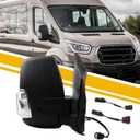 Dasbecan Right Passenger Side Mirror Replacement Compatible with 2015-Onward Ford Transit 150 250 350 Power Heated, Turn Signal Light, Convex Left Mirror Short Arm