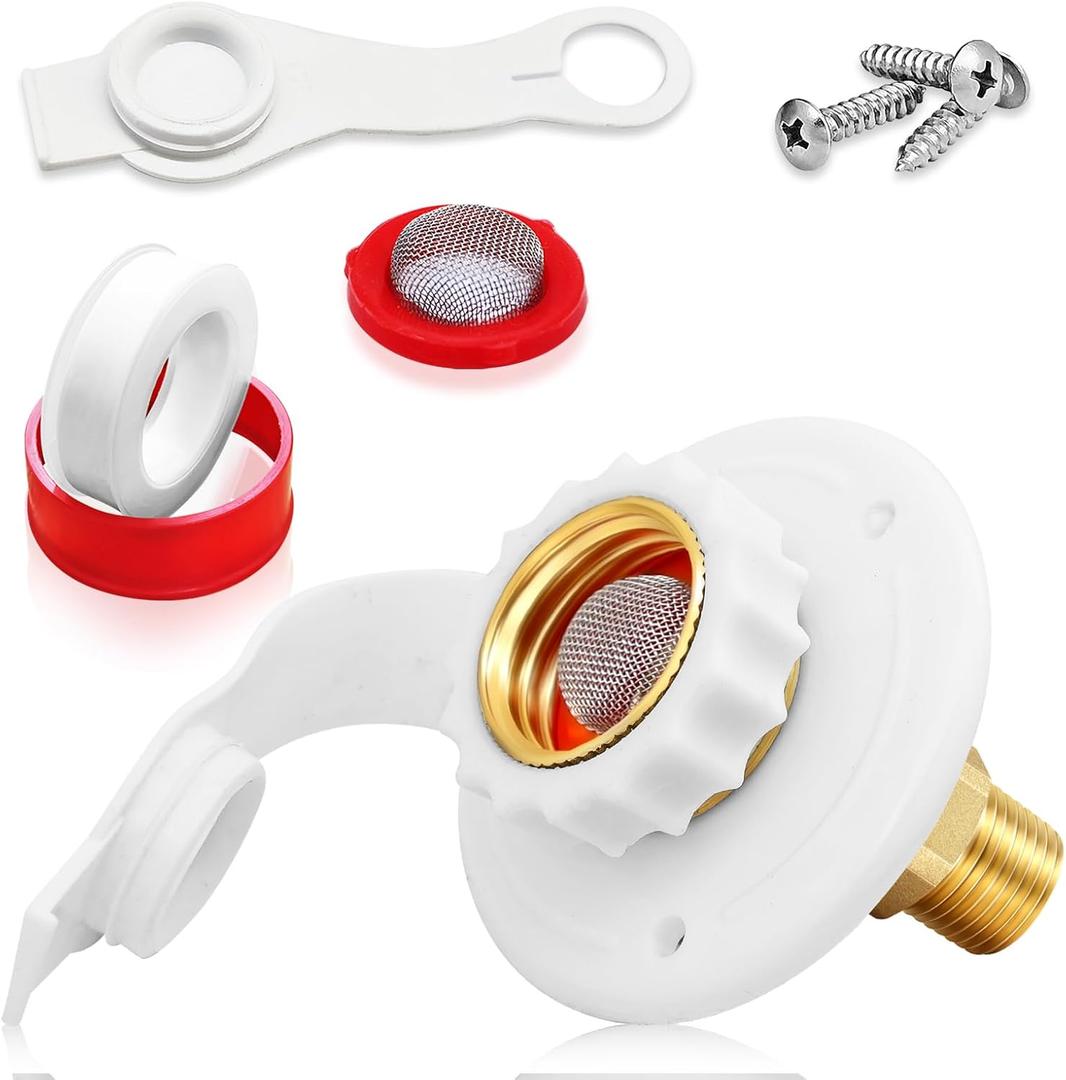 Boltigen RV Water Inlet Replacement Check Valve, Brass City Fresh Water Fill Inlet Flange, 3/4'' NH Female to 1/2'' NPT Male Hose Connector with Backflow Preventer for RV Camper (White Small Flange)