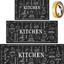Bencailor 3 Pieces Kitchen Rugs Set Non Slip Washable Kitchen Mats Farmhouse Welcome Door Mat Floor Rugs Absorbent for Home Laundry Living Room and Hallway,3 Sizes(Black)