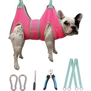 Kkiimatt Dog Grooming Hammock, Medium Hanging Harness Holder Hanger for Nail Clipping,Nail Trimming Hammock,Dog Sling Restraint with Thick Fabric Neck Support for Claw Care (Medium 26-45LB/Pink)