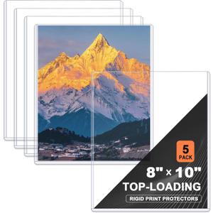 Ndsox 5 Pack 8" x 10" Rigid Print Protectors Clear Hard Plastic Sheet Protectors Top Loading for Photographs, Photo Papers, Posters, Prints, Birth Certificates, Heavy Duty No-Hole Rigid Photo Sleeves