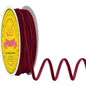 Burgundy Velvet Ribbon 1/8 Inch X 50 Yards Spool Fabric for Christmas Wreath Decoration Handmade Craft Ornaments Gift Wrapping & Bow Making