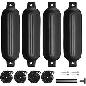 Boat Fenders 4Pack 4.5"/5.5."/6.5"/8.5" Inflatable Ribbed Marine Boat Fender with Fender Lines 6.5ft Needles and Pump for Twin Eyes Boat Fender Bumpers for Docking Fenders Use to Yacht Etc