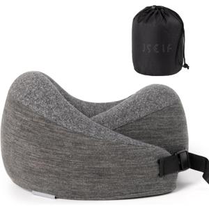 JSELF Travel Pillow, Memory Foam Travel Neck Pillow for Airplanes, Double Support to The Neck, Head, and Chin, 360 Ergonomic Design Full Neck Surround Pillow for Office, Airplanes & Car (Dark Gray)