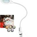 26" Gooseneck Magnifying Lamp with Clamp, 5 Color Modes Stepless Dimmable LED Desk Light with Magnifying Glass, 10X Real Glass Lighted Magnifier Hands Free for Painting Close Work Craft Hobby