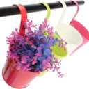 KINGLAKE Flower Pots,10 Pcs Metal Iron Hanging Flower Plant Pots Balcony Garden Plant Planter Baskets Fence Bucket Pot 4'' Flower Holders with Detachable Hook