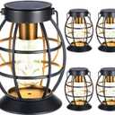 LeiDrail Solar Lanterns Outdoor 4 Pack, Hanging Waterproof Metal Lantern Dual LED Warm White, Auto On/Off Garden Patio Yard Porch Pathway Table Decor, Solar Powered Gift for Women (Retro)
