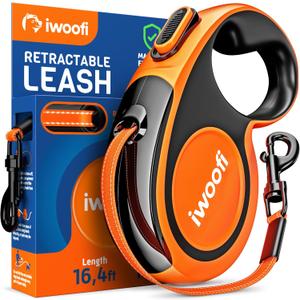 Retractable Dog Leash-16,4 ft' Reflective Strong Nylon Tape-Dogs Leashes Retractable for Small Medium Large Dogs up to 110 lbs-Heavy Duty Dog Leash with Anti-Slip Soft Grip-360 Tangle-Free (Orange)