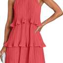 ZESICA Women's 2026 Summer Halter Cocktail Dresses Sleeveless Ruffle Tiered Chiffon Pleated Wedding Guest Mini Dress (XL)
