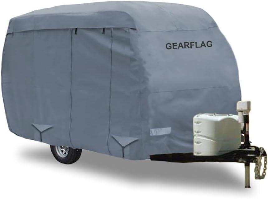 GEARFLAG Fiberglass Travel Trailer Camper Cover Fits 8-10ft - Multi-Layers, Scratch-Proof, Zippered Side Panels, Reinforced Windproof Straps, Anti-UV, Water-Resistance