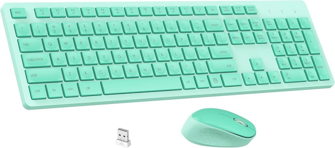 LeadsaiL K786 Wireless Keyboard and Mouse Combo, 2.4GHz Lag-Free Wireless, Full Size Ergonomic Keyboard Silent Mouse for Windows Mac PC Laptop, 12 FN Shortcuts, Long Battery Life - Mint Green