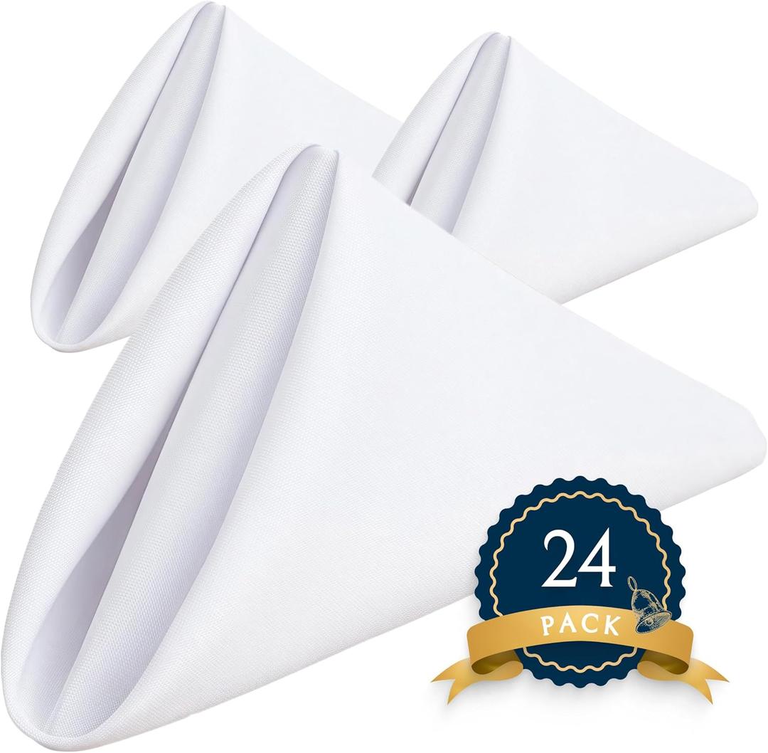 Wealuxe White Cloth Napkins Set of 24-17x17 Inches, 220 GSM Thick and Durable 100% Polyester Napkins, Stain and Wrinkle Free Dinner Napkins Cloth Washable, Soft