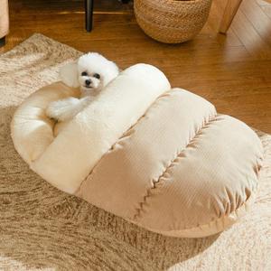 Bed for Dog and Cat, Pet Bed, Ultra Soft Cute Plush Slipper Cat Cave Bed, Anti Slip Warm Pet House Nest, Self-Warming, Ideal for Indoor Use - Fits up to 25lbs (30"X22", L, Light Brown) 