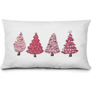 KEUSPI Pink Christmas Decor Pink Christmas Pillows Covers 12x20, Pink Christmas Decorations Christmas Pink Decor,Christmas Tree Pillow Covers,Pink Christmas Tree Decor for Christmas Bedroom Decor