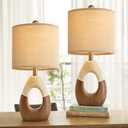 OYEARS Boho Table Lamps Bedroom Living Room Set 2,Suitable for Small Space,Farmhouse RattanTable Lamp 19Rustic Egg Design Resin Light Decoration,Nightstand Bedside Lamps for Office Study Rest