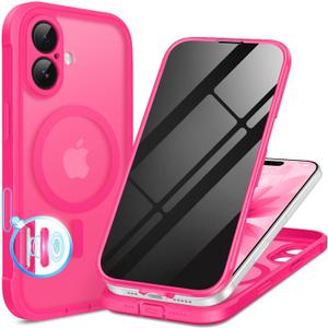 BERFY for iPhone 17 Case, Compatible with MagSafe, Built-in Privacy Screen Protector and Camera Protection, Anti-Spy Full Body Shockproof Matte Phone Case for 17 6.3", Hot Pink