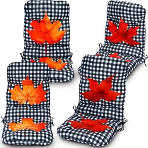Chunful 4 Pcs Thanksgiving Large Fall Rocking Chair Cushions, Maple Leaf Fall Chair Cushions Outdoor, Thanksgiving Buffalo Plaid Seat Cushion Waterproof for Patio Rocker Indoor Furniture(47" x 19")