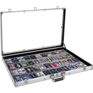 Large Cards Trade Show Display Case, Portable Aluminum Trading and Graded Card Display Frame with Locks, Table Top Aluminum Holder with Clear Acrylic Showcase for Jewelry Craft Collector Shows (34"x 22"-Sliver)
