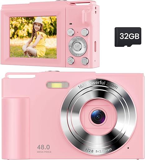 Digital Camera for Kids: Pink Camera for Teens - Christmas Birthday Gifts for Girls 8-10 - 16X Zoom Shoot Cam for Ages 8-13 - Compact Camera for 6 7 8 9 10 Years Old- Toys for Kid Children Toddler