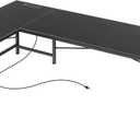Huuger 63 Inch L Shaped Desk with Fabric Drawers, Reversible Computer Gaming Desk with Power Outlets and USB-C Port, Adjustable Side Storage Shelves, for Work Study Corner Home Office, Black