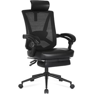 Misolant Ergonomic Office Chair with Footrest, Ergonomic Desk Chair with Adjustable 2D Lumbar Support, High Back Computer Chair with Adjustable Headrest, Comfortable Leather Office Chairs -Black