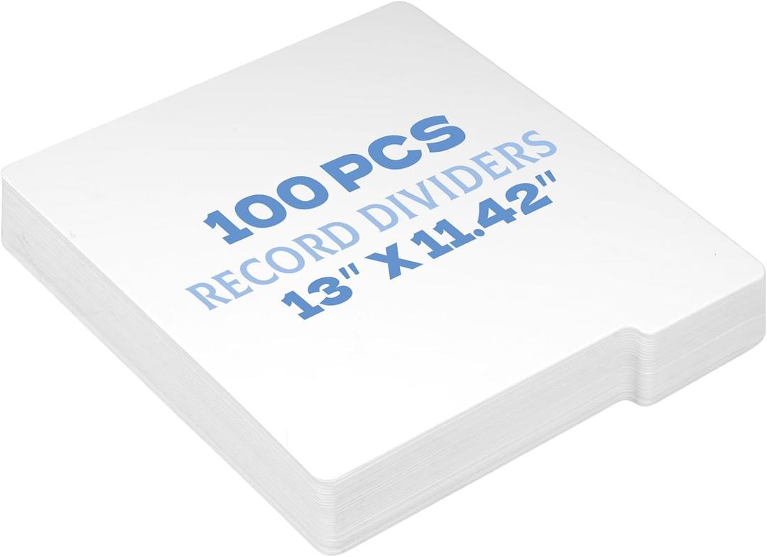 100 Pcs Vinyl Record Dividers 11.4 x 13 Inch Thick Cardboard Blank Writable LP Record Separators Reusable White Record Album Organizer Vinyl Storage Accessories for Records, DVDs, and Albums