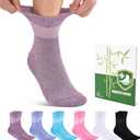 Bamboo Viscose Diabetic Socks for Women, 6 Pairs Non Binding Wide Top, Seamless Loose Cushion Socks for Swollen Feet (Large, Multicolor)