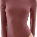 PUMIEY Women's Crew Neck Long Sleeve Bodysuit Second-skin Feel Tops Smoke Cloud Collection, Size M