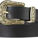 WHIPPY Western Belts for Women - Vintage Western Design Ladies Cowgirl Waist Belt for Pants Jeans Dresses, 5-black Gold Buckle, S: Fit Waist Size 26-30"