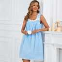 AVIIER 100% Cotton Nightgowns for Women Sleeveless Night Gown with Pockets (Blue, S)