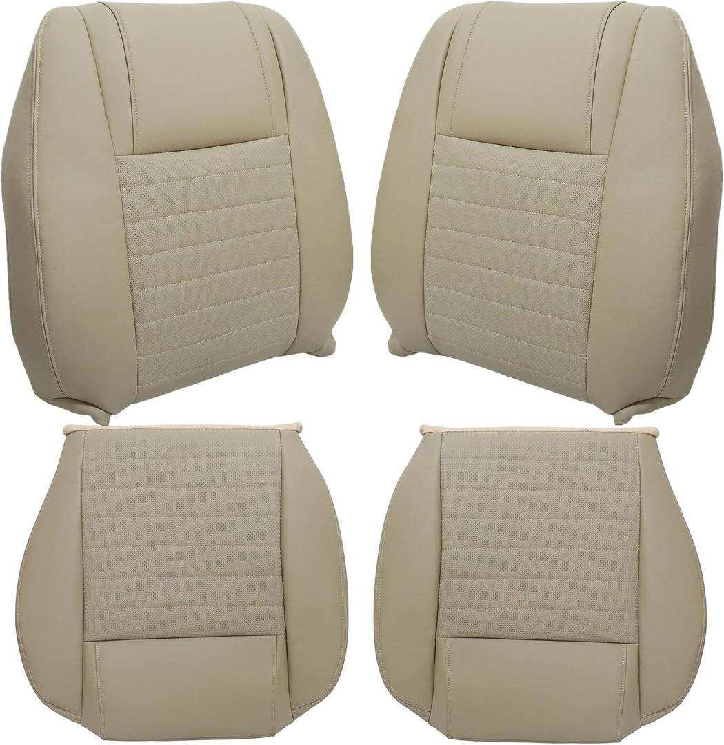 GXARTS Tan #JH or KH Front Driver and Passenger Side Bottom & Top Lean Back Replacement Perforated Leather Seat Cover Medium Camel Compatible with Ford Mustang 2005 2006 2007 2008 2009
