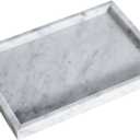 Large Bathroom Vanity Tray, Real Natural Marble Sink Tray 12 Inch/30 cm, Carrara White Limestone Dresser Tray, Modern Countertop Organizer for Soap Dispenser, Kitchen Counter