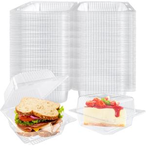200 Pcs Clear Plastic Take out Containers,Disposable Fancy Hinged Top Square Clamshell Food Boxes,Cake Slice Containers Clamshell Takeout Tray with Clear Lids,5.3x4.7x2.8 Inch