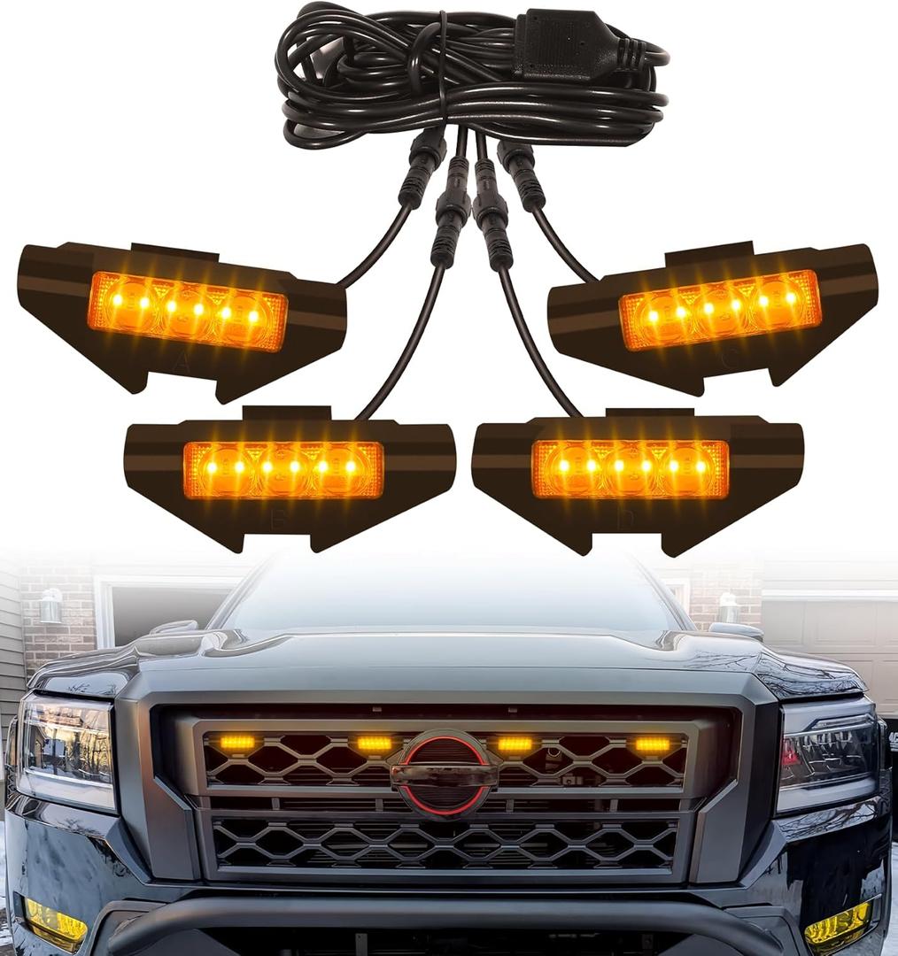 Grill Lights for Nissan Frontier 2022-2024 Front Bumper Grille Marker Accent Head Lamps DRL PRO 4X X S SV SL Accessories (Amber)