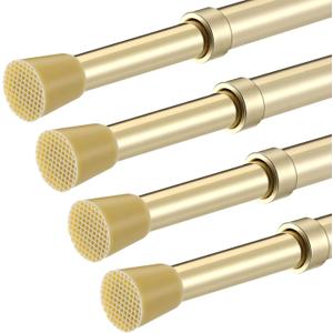 4 Pack Regular Duty Lightweight Tension Rod 7/16" Diameter Cafe Curtain Tension Rod Brass Color Small Tensions Rods Adjustable Curtain Rods (28-48inch)