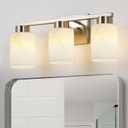 3-Light Bathroom Light Fixtures, Modern Vanity Lights, Brushed Nickel Metal Wall Lamp with White Marble Glass for Bathroom, Mirror, Living Room, Bedroom, Cabinet, Porch, Hallway, E26 Base