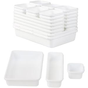 Gonice 22 PCS White Desk Drawer Organizer Tray, Interlocking Plastic Drawer Organizer Trays, Drawer Divider for Kitchen, Bathroom and Office(22PCS white)