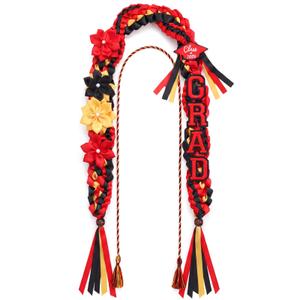 Lyrow 50'' Black Red Graduation Lei Honor Cord Class of 2026 Double Strand Braided Graduation Flower Ribbon Leis Graduate Money Lei Gift with DIY Grad Patch 6 Satin Flower for Men Women Ceremony Party