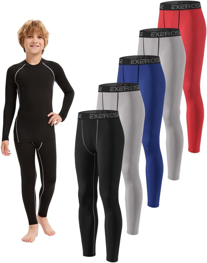 Youth Boys' Compression Leggings Pants Tights for Sports Boys Athletic Leggings Workout Base Layer Pants (L)