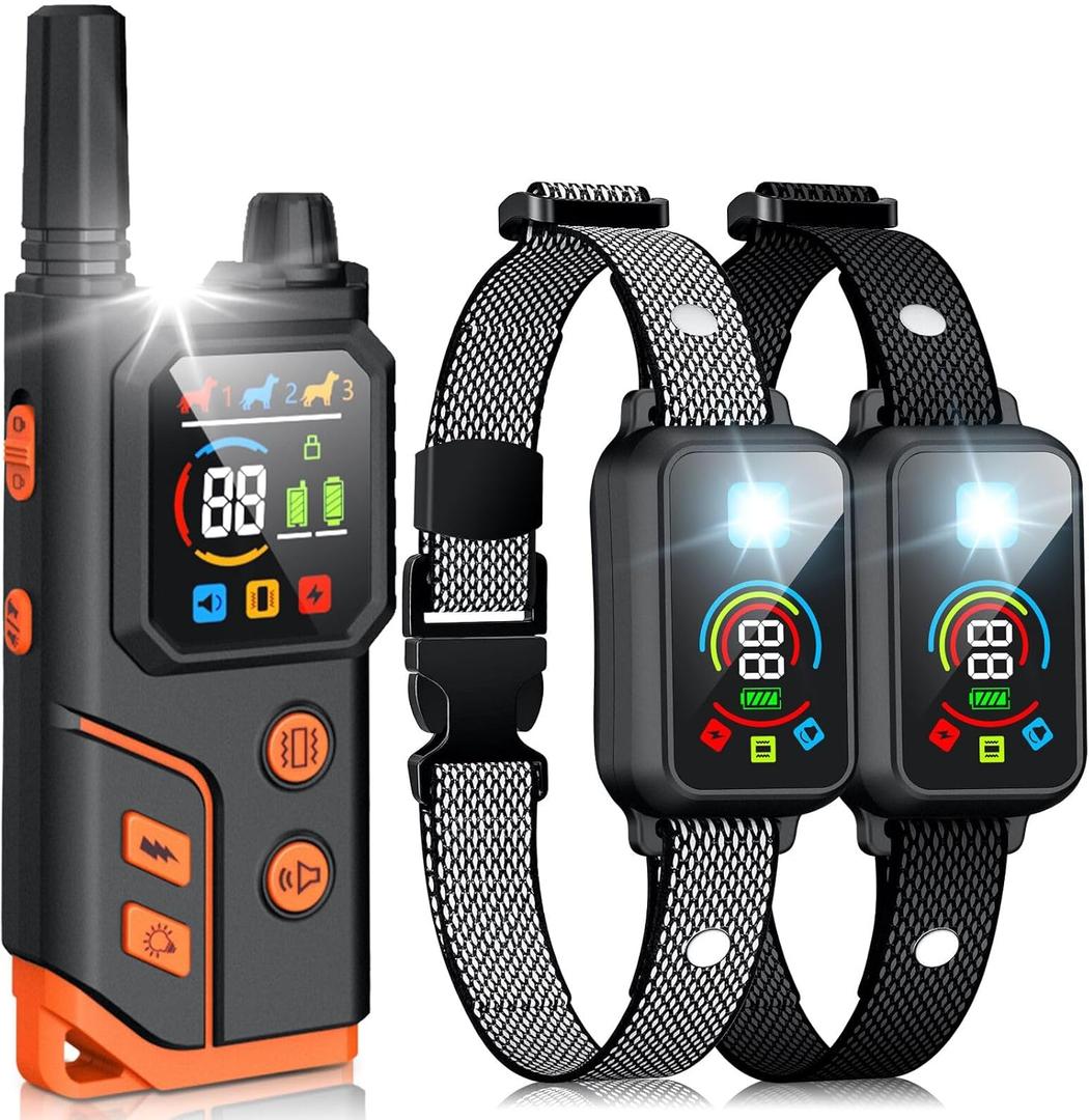 Dog Shock Collar 2 Dogs,4000FT with Flash Light for Night Walks, Dog Training Collar with Remote Control, E Collar with Adjustable Pitch Beep,Vibration and Shock,Rechargeable Waterproof Shock Collar