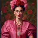 ShopHaven Frida Kahlo Portrait Art, Feminist Wall Art, Pink Vintage Women Art, Classic Frida Kahlo Home Decor, Pink Floral Pattern, 11x14 Wall Art Poster (Unframed)
