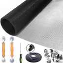 Window Screen Door Repair/Replacement Kit, King&Charles Include Black Screen Mesh 48"x118"+ 2 Roller+50Ft Spline+8Clips+Hook, 6 in 1 Window Mesh Kit, Steel/Nylon Bearing Roller
