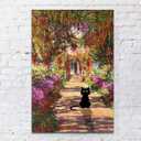 Lwwartxm Monet Garden Black Cat Poster Canvas Wall Art Vintage Famous Oil Paintings for Bathroom Home Office 12"x18" Framed