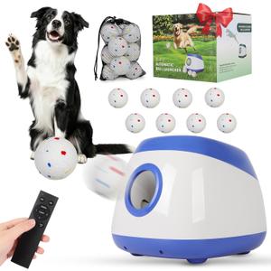 Ball Launcher for Dogs: 3 Adjustable Distance 40-80FT,with 8 2.5" ETPU Balls,Remote Control Interactive Dog Toy,Automatic Ball Throwing Machine for Medium/Large Dogs (Sky Blue)